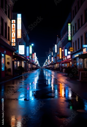 Neon City Street Reflections Night Rain Urban Lights