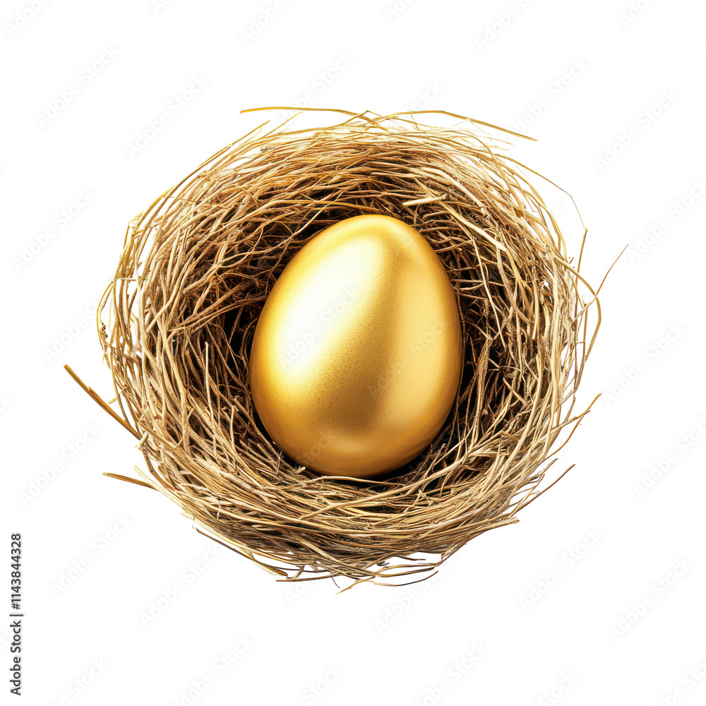 Golden Egg Nestled in a Natural Nest on a White Background for Creative Projects and transparent background Golden Egg Nestled in a Natural Nest on a White Background for Creative Projects and transparent background