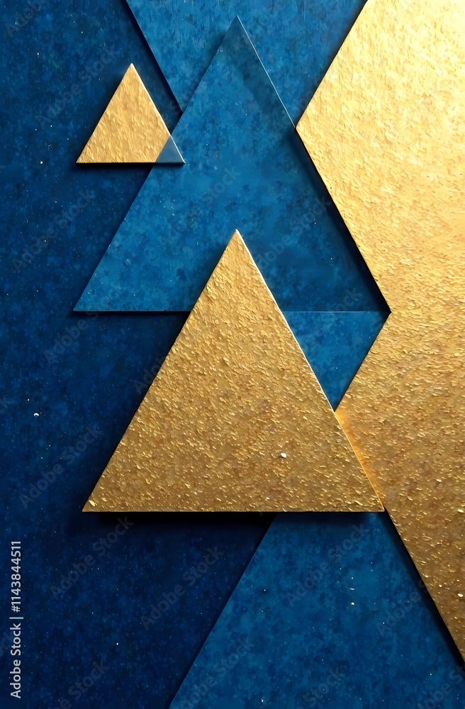 Contemporary abstract art. Blue and gold triangles, hexagons Contemporary abstract art. Blue and gold triangles, hexagons
