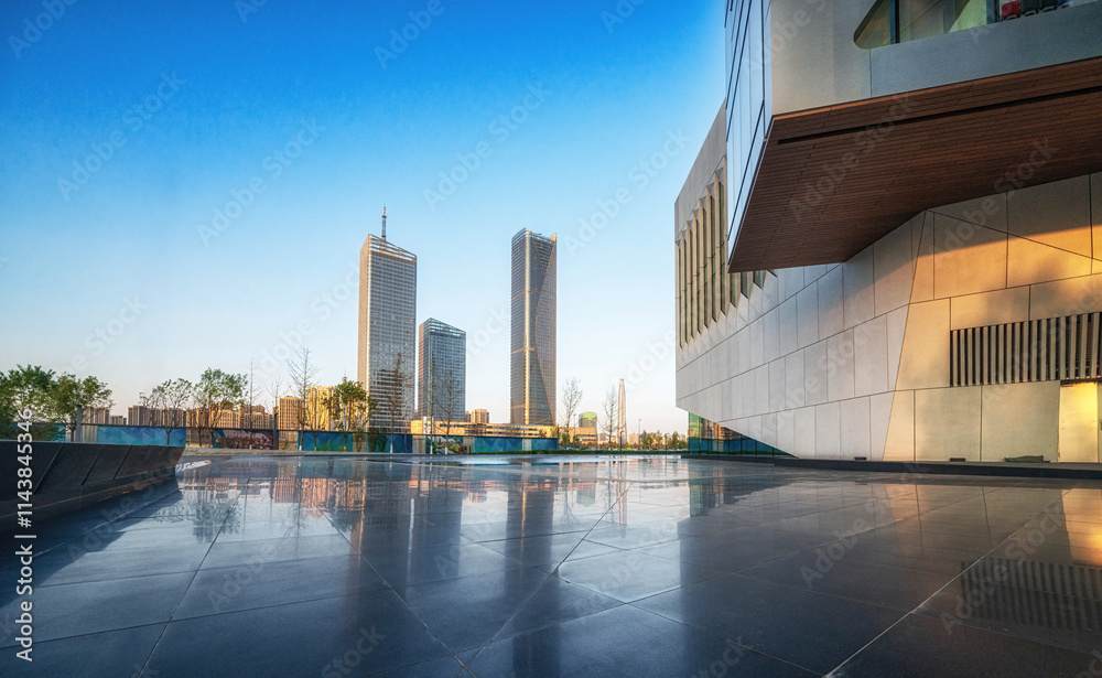 Obraz premium Reflective Glass Facade of Urban Cultural Center