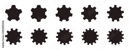 vector set of gear 5 teeth - 14 teeth (solid fill)