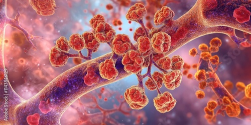 Microscopic depiction of pulmonary caseating granulomatous inflammation. This granulomatous inflammation is often linked to delayed hypersensitivity reactions related to tuberculosis or fungal lung photo