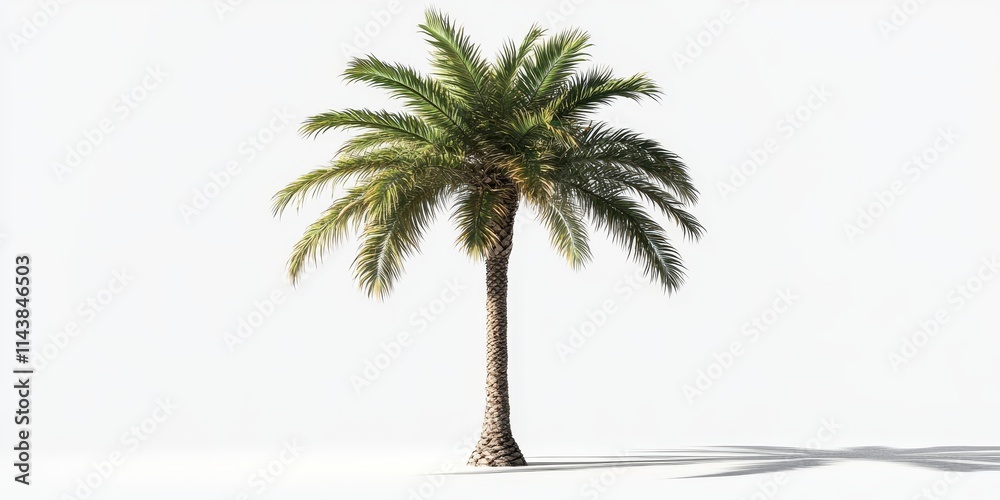 Obraz premium Isolated palm tree on a white background, perfect for enhancing any park or garden decoration with a touch of tropical elegance, featuring the beauty of palm tree aesthetics.