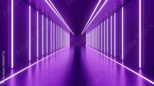 A mesmerizing purple neon corridor, showcasing futuristic architecture and modern interior design.