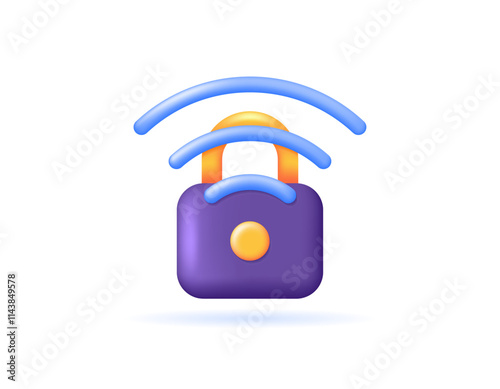 a concept of wifi security system. network encryption. Wi-Fi Protected Access. network technology. illustration of wifi signal with padlock. symbol or icon. minimalist 3d style design. element