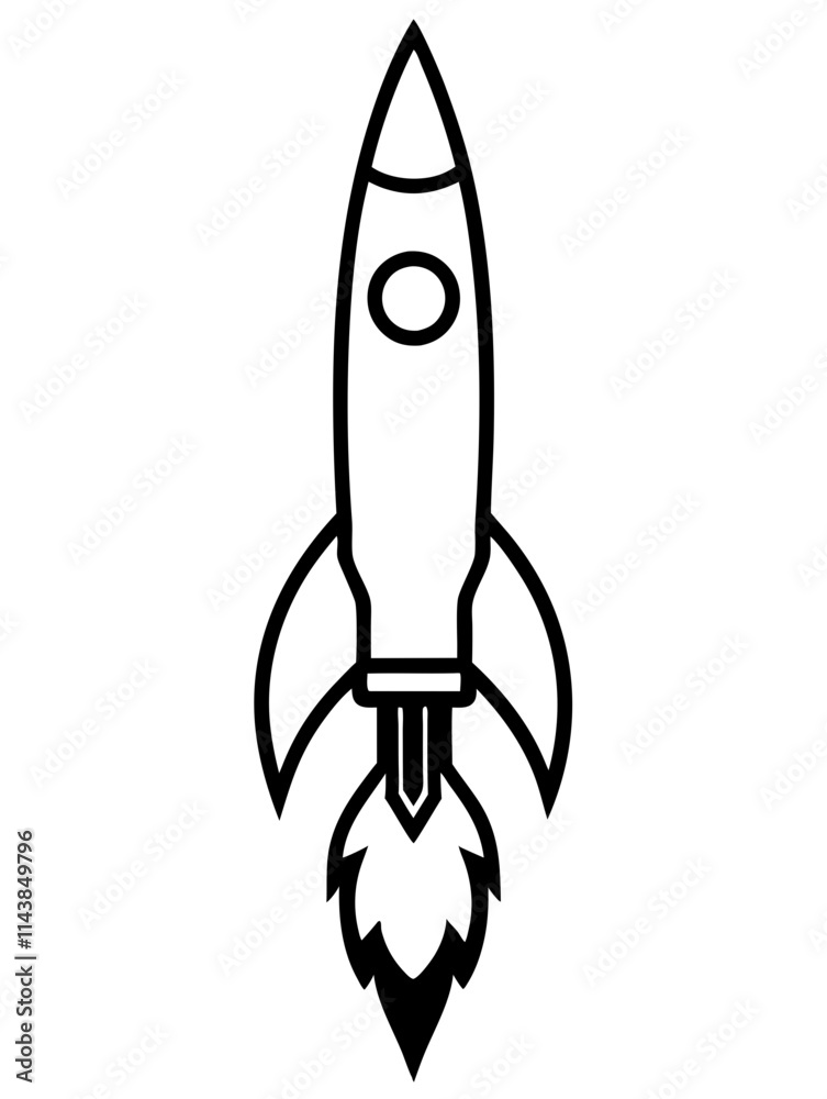 Minimalistic Rocket Outline Illustration with Flames Minimalistic Rocket Outline Illustration with Flames