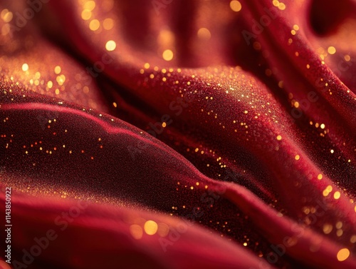 Luxurious red velvet texture with golden glitter close-up artistry textiles and fabrics vibrant and elegant setting photographic perspective opulence concept for visual impact