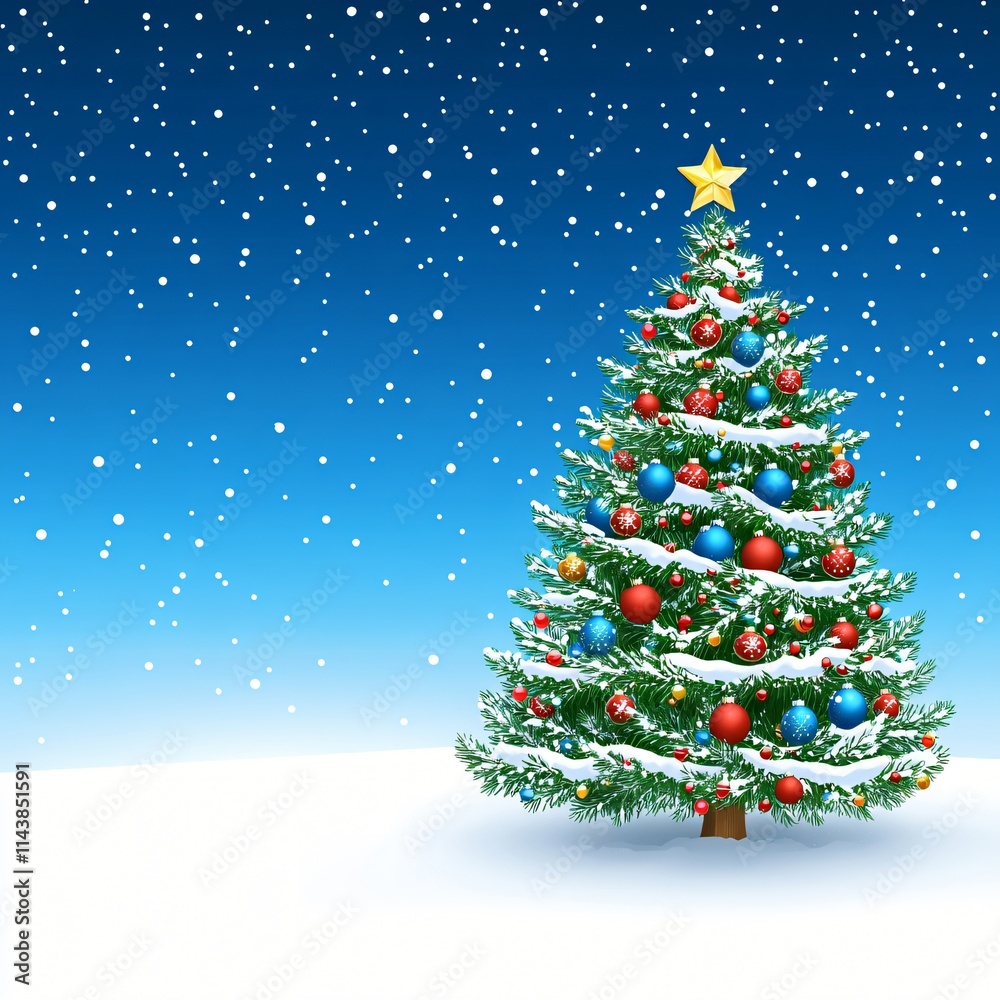 Magical Winter Wonderland with a Decorated Christmas Tree Magical Winter Wonderland with a Decorated Christmas Tree