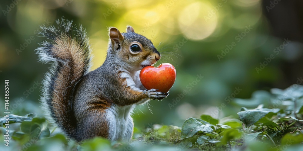 Squirrel with heart a close-up of nature's love in the forest Squirrel with heart a close-up of nature's love in the forest