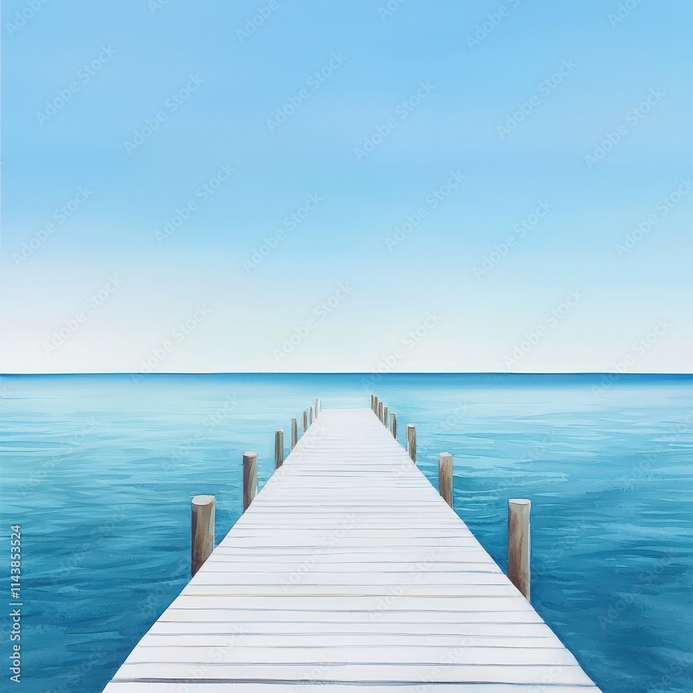 Fototapeta premium A picturesque pier stretching into a calm, turquoise sea under the sun