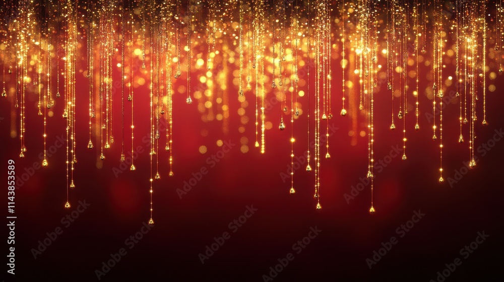 Celebratory golden bokeh light display on radiant red background decorative event setup festive atmosphere close-up view vibrant concept for holiday cheer Celebratory golden bokeh light display on radiant red background decorative event setup festive atmosphere close-up view vibrant concept for holiday cheer