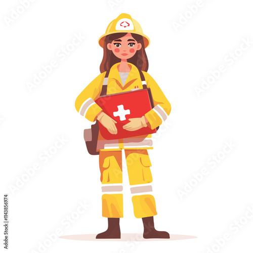 Vector illustration of a female rescuer character