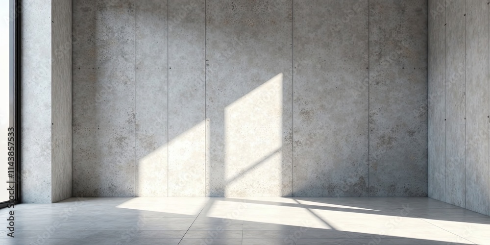 Empty Room with Concrete Walls and Sunlight Streaming Through Window Empty Room with Concrete Walls and Sunlight Streaming Through Window