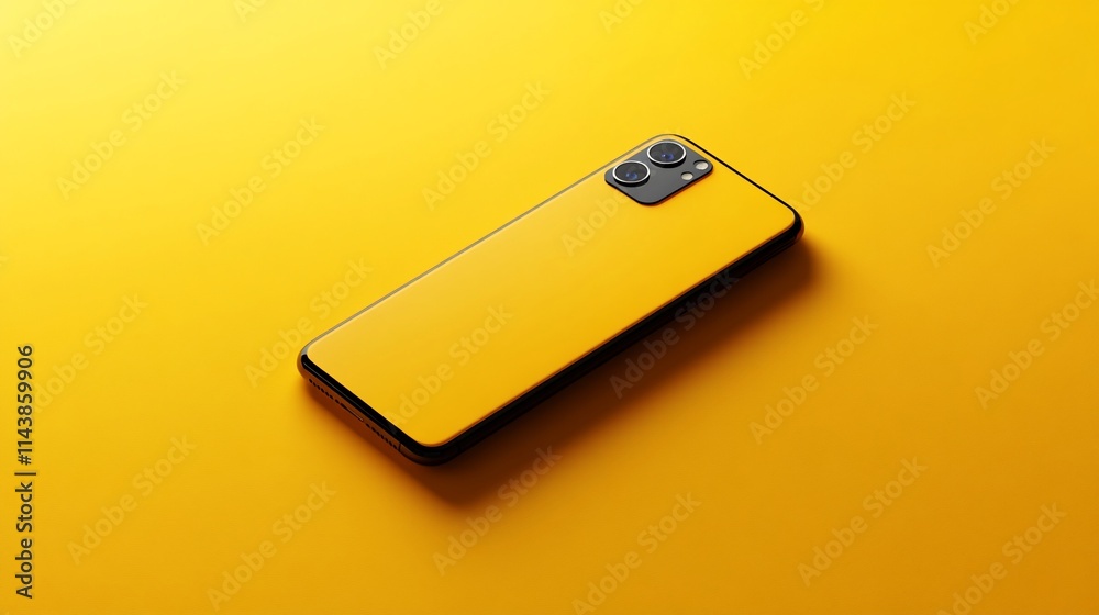 A vibrant yellow smartphone resting on a matching background. A vibrant yellow smartphone resting on a matching background.