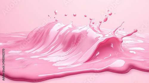 Pink liquid substance border isolated on white background. Vector realistic illustration of melting ice cream, 3d color paint splash, sweet icing drops flowing down dessert cake, nail polish texture photo