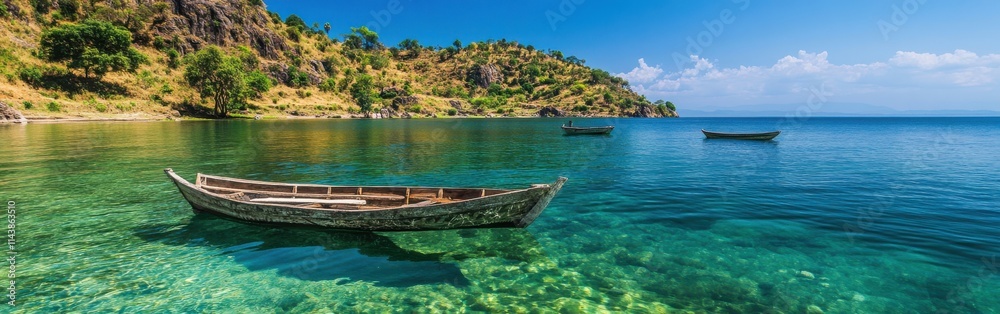 Obraz premium Explore the clear waters of Lake Malawi, a vibrant habitat for diverse fish species in Africa's stunning landscape