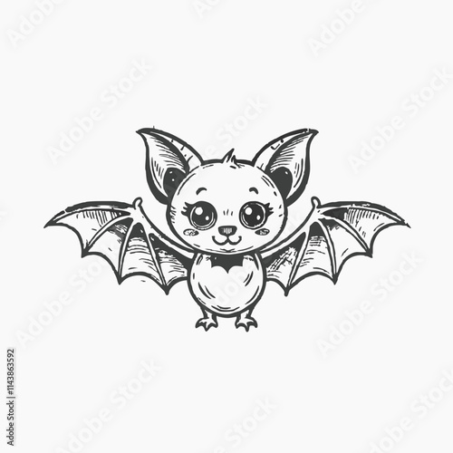 Halloween object for party decor. Black bat isolated on white background in a cartoon style