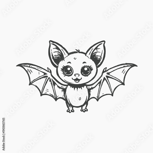 Halloween object for party decor. Black bat isolated on white background in a cartoon style