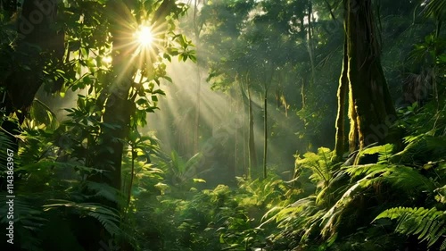 Sunlight Penetrating the Lush Forest
