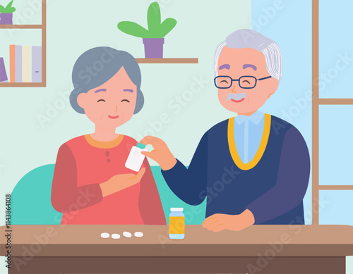 Seniors pill drug Caregiver Support wife husband Medicine Elderly Maintain Health retirement illness