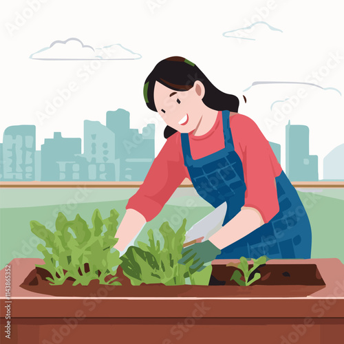 Urban Gardening Enthusiast Woman Rooftop foliage botanical house plant parent green finger thumb 