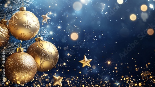Wallpaper Mural Elegant Christmas ornaments in gold with shimmering stars and festive bokeh lights creating a magical holiday atmosphere. Torontodigital.ca
