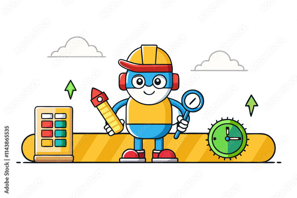 Cool engineer with measuring instruments in a construction safety helmet Cool engineer with measuring instruments in a construction safety helmet