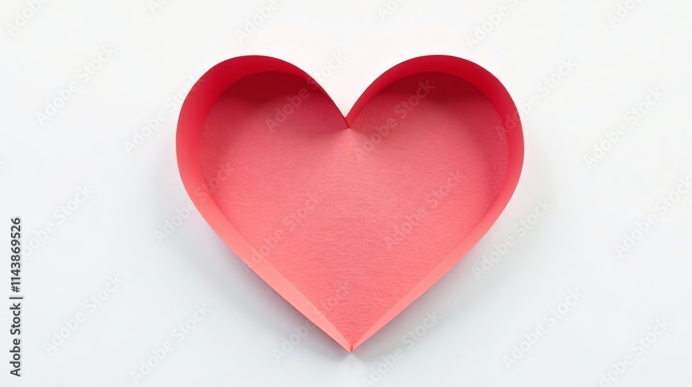A delicately folded paper heart, a symbol of affection and romantic love, rests on a pristine white background. A delicately folded paper heart, a symbol of affection and romantic love, rests on a pristine white background.