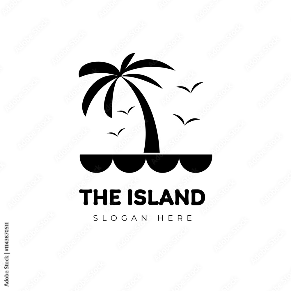 Naklejka premium Island logo vector illustration. Hand drawn with style black and white simple vector based