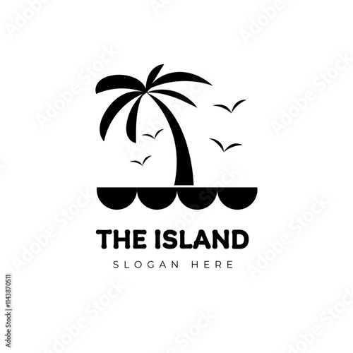 Island logo vector illustration. Hand drawn with style black and white simple vector based
