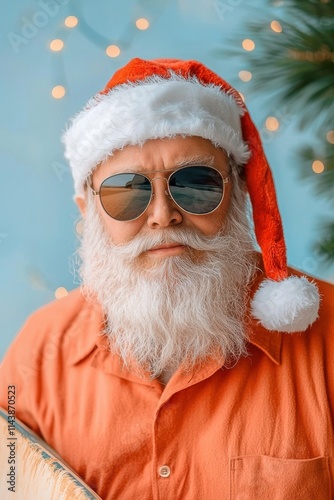 Santa claus surfing fun on the beach tropical vibes summer spirit photo