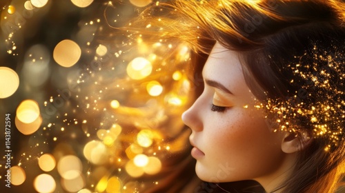 Woman with beautiful gold hair clip, closeup