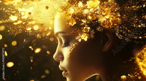 Woman with beautiful gold hair clip, closeup