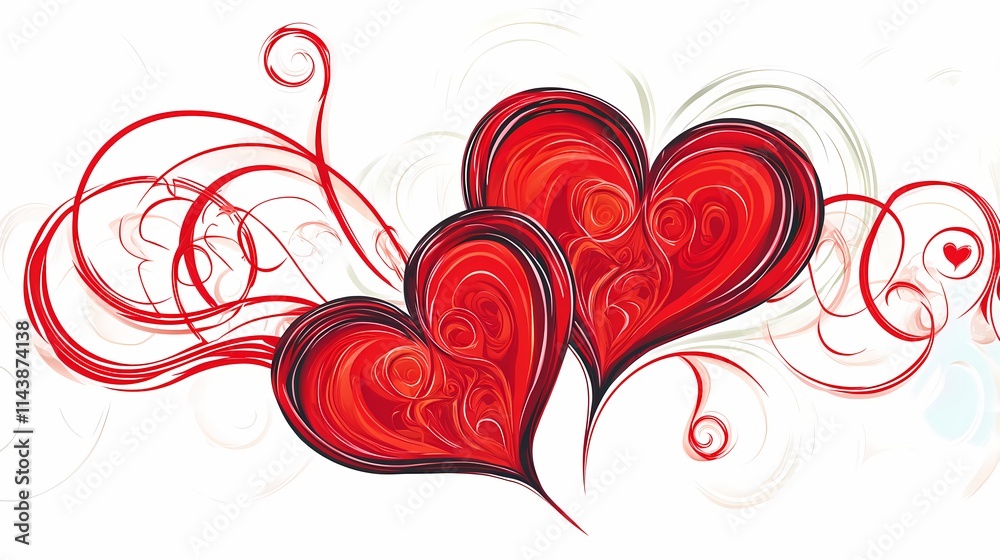Vibrant Red Hearts with Swirling Patterns, Perfect for Celebrating Love, Romance, and Affection in Artistic and Abstract Ways Vibrant Red Hearts with Swirling Patterns, Perfect for Celebrating Love, Romance, and Affection in Artistic and Abstract Ways