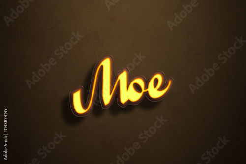 Yellow Neon Light Text Effect of Japanese name Moe on Golden background.