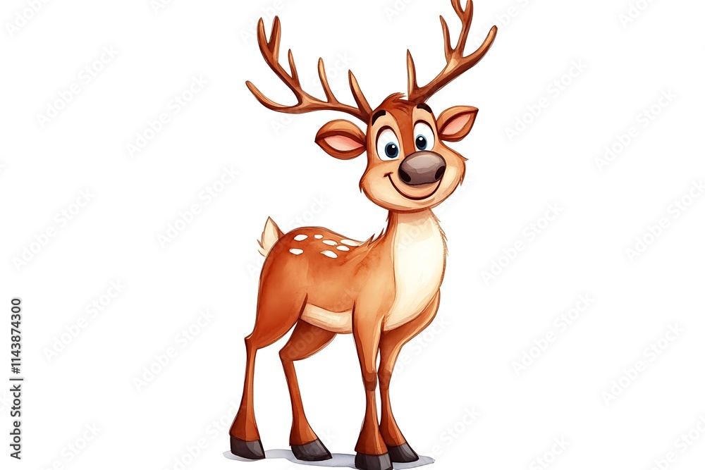 watercolor illustration of a cartoon reindeer on a white background watercolor illustration of a cartoon reindeer on a white background