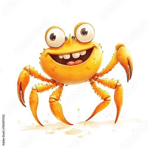 Watercolor illustration of a funny animated crab against a white background photo