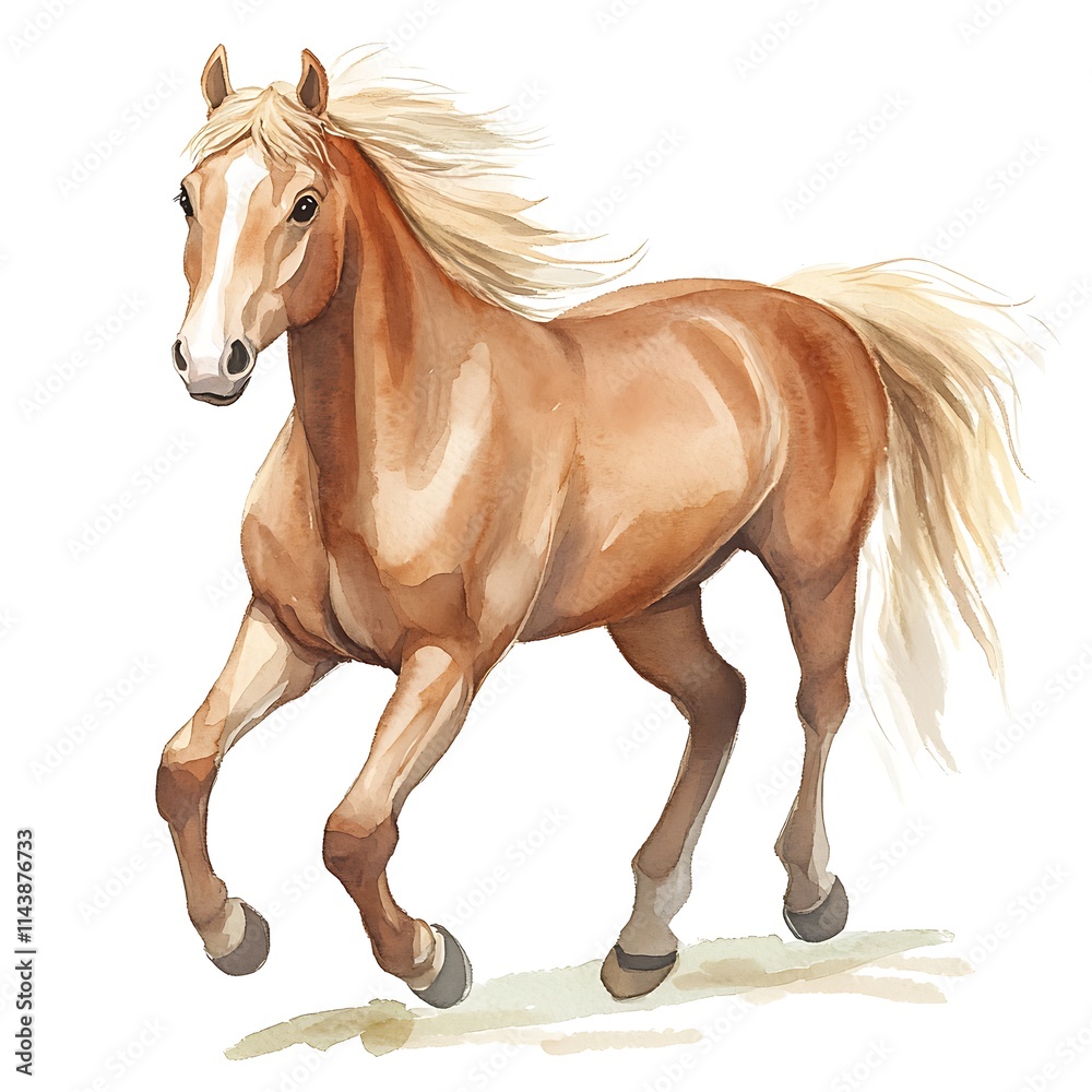 Obraz premium watercolor illustration of a cartoon horse animation on white background