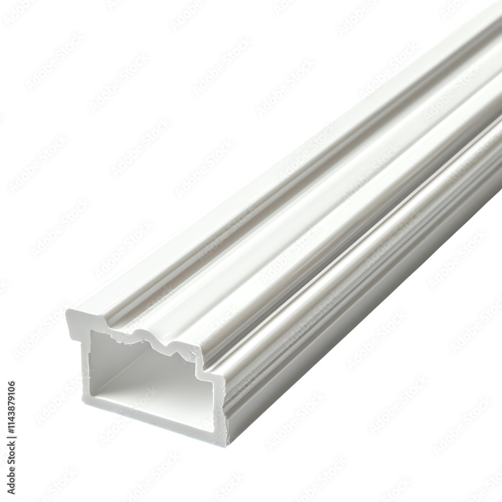 A detailed close-up of a white plastic profile, showcasing its unique design and structure for architectural and construction applications.,transparent background A detailed close-up of a white plastic profile, showcasing its unique design and structure for architectural and construction applications.,transparent background