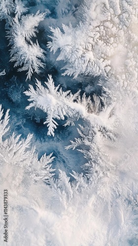 Captivating frozen winter landscape showcasing intricate frost patterns and icy textures