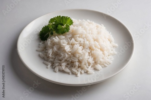 Plain white rice served with parsley garnish