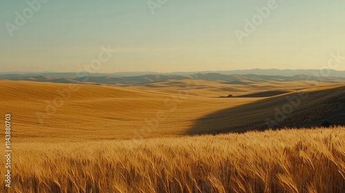 Wallpaper Mural Golden wheat field in evening sun with softfocus hills background Torontodigital.ca