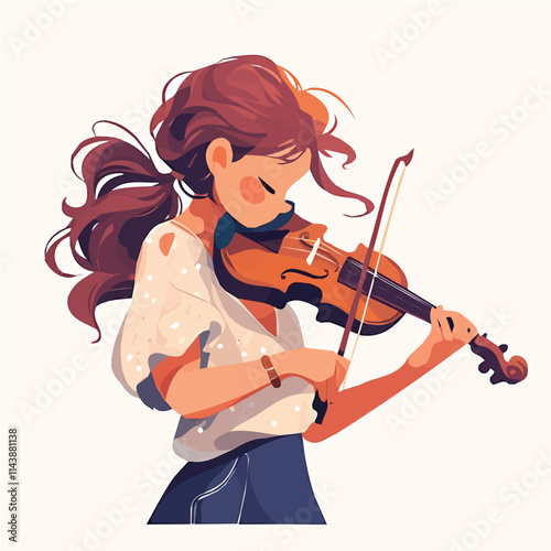 Vector illustration of a girl playing the violin