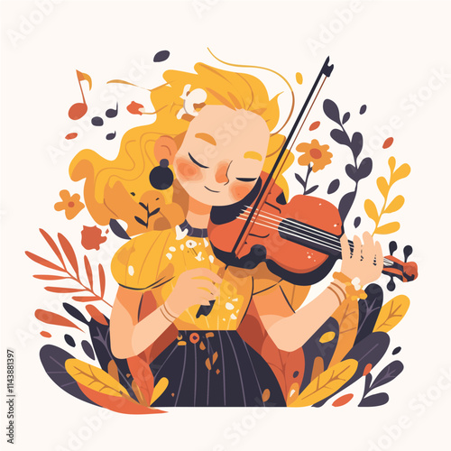 Vector illustration of a girl playing the violin