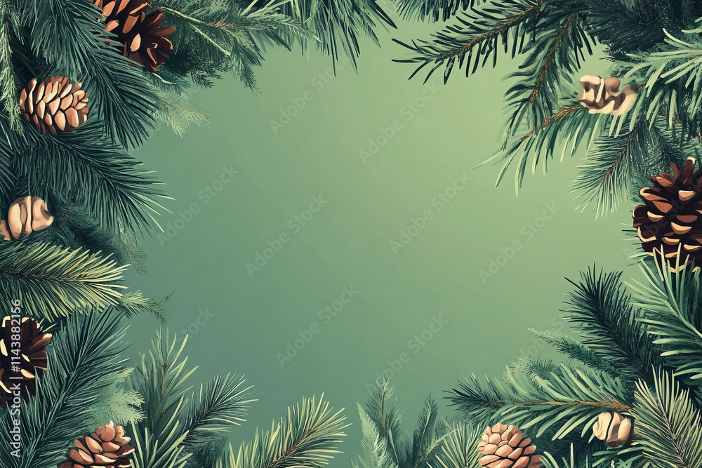 Christmas background with fir branches and cones for a festive winter design,Generated By Ai