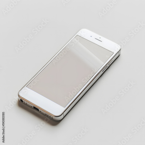 macro photography, mockup, small phone, white background, white Screen, free view