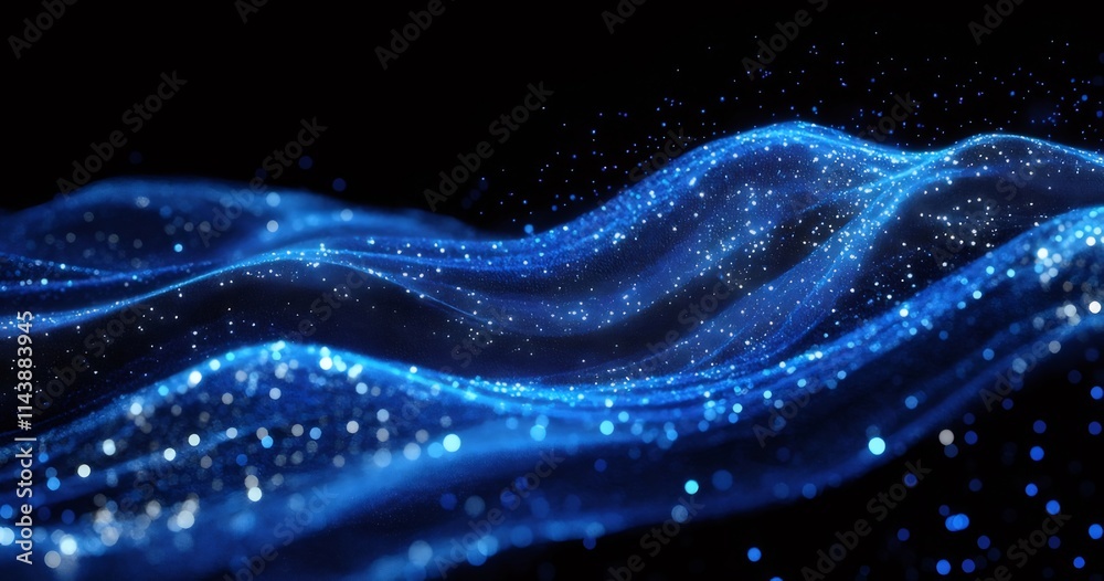 Abstract blue particles wave flowing on black background. Abstract blue particles wave flowing on black background.