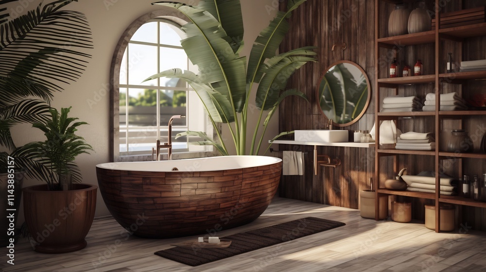 Eco friendly bathroom with a modern minimalist design featuring sustainable materials energy efficient fixtures and a serene spa like atmosphere for a relaxing and rejuvenating experience