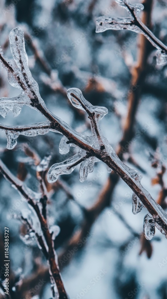 Close-up view of icy branches during winter highlighting nature's delicate beauty and seasonal transformation Close-up view of icy branches during winter highlighting nature's delicate beauty and seasonal transformation