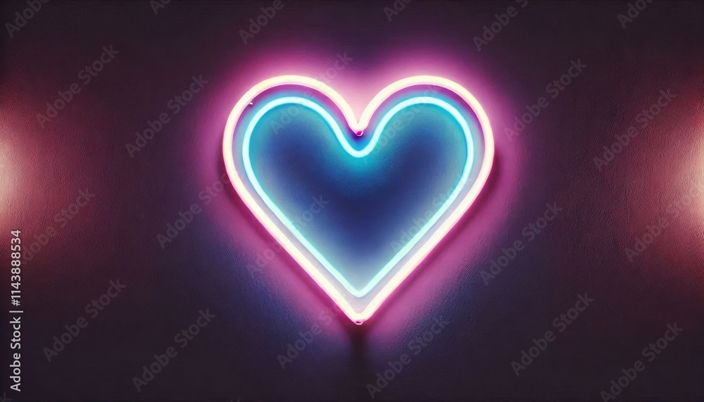 Heart-Shaped Pink Neon Light on Dark Brick Wall Heart-Shaped Pink Neon Light on Dark Brick Wall